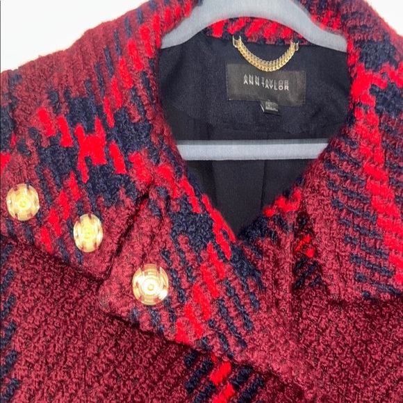 Ann Taylor Maroon, Plaid, Turtle Neck, Wool, Lined, Long, Winter Peacoat- small - Picture 5 of 11